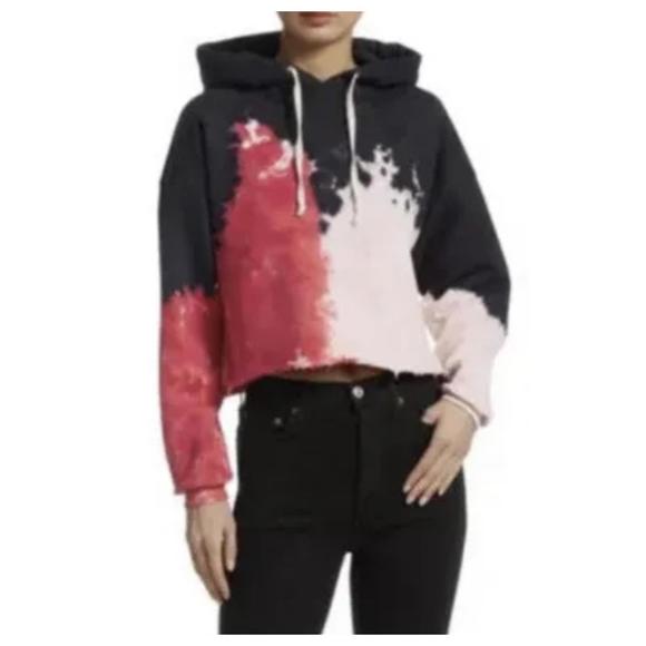NWT RE/DONE Cropped Raw Hem Hoodie Red Tie Dye Women’s XS